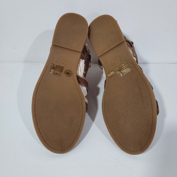 Lucky Brand Beverlee 7.5 Tan Greek Key Leather Flat Gladiator Sandals Cusion - Picture 9 of 9